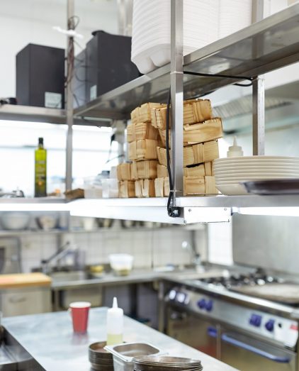 restaurant professional kitchen equipment cooking and public catering concept - restaurant professional kitchen equipment